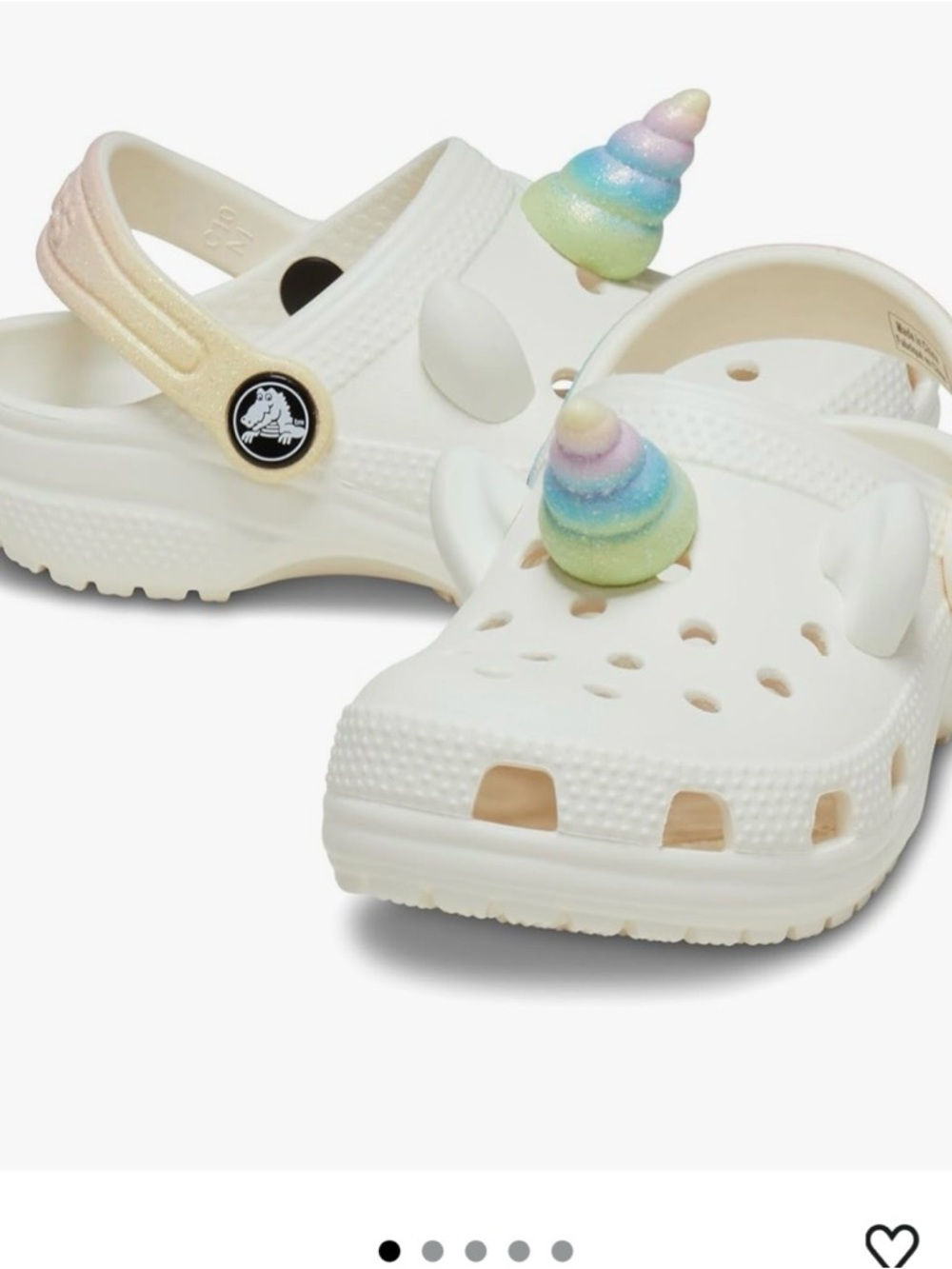 CROCS Kids' White Classic Clog with Pastel Rainbow Unicorn Horns